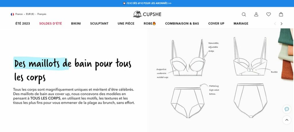 Informations du site Cupshe sur les tailles disponibles