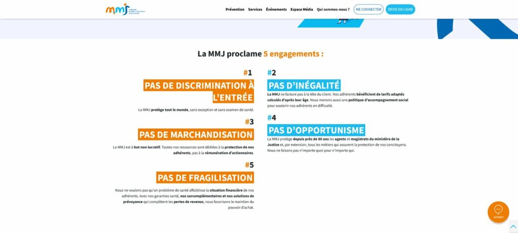 Capture d'écran de la page listant les engagements de la MMJ