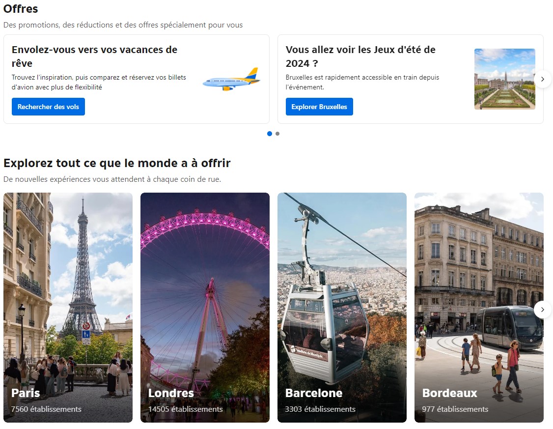 Page découverte sur site booking